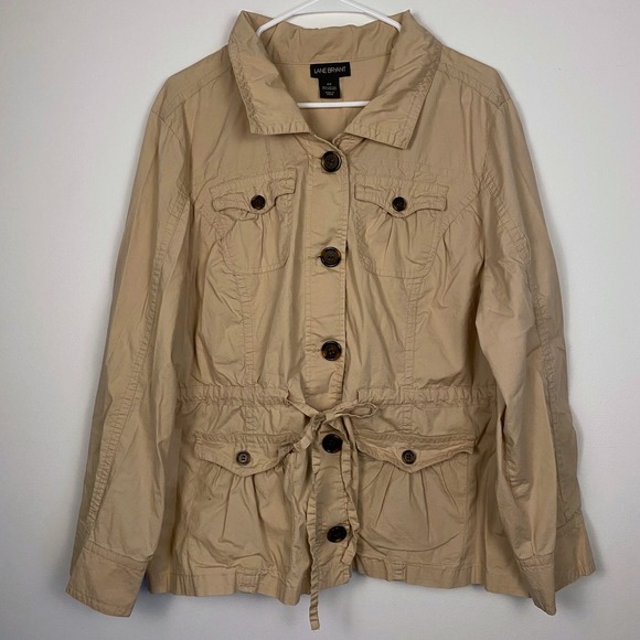 Lane Bryant Jackets & Blazers - Lane Bryant Womens Tan Cotton Blend Utility Jacket Size 20 Button Down